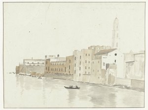 Stadsgesikt i Bari från ett raam i herberget Utsikt över en punkt i staden Bari, tagen från ett fönster på vårt vandrarhem (titel på objektet) Resor i Italien, Sicilien och Malta - 1778 (serietitel)
