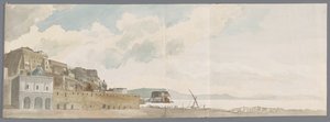 Utsikt från balkongen från herberget i Neapel med andra Castel dell