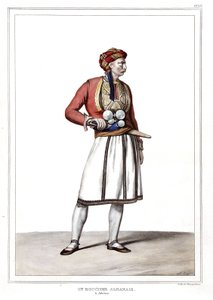 En albansk slaktare i Aten. i "" Resan till Aten och Konstantinopel, eller samling av grekiska och osmanska porträtt, vyer och kostymer, målade på platser i naturen, litografier och färger av Louis Dupre (1789-1837), Davids elev.1825. av Louis Dupré