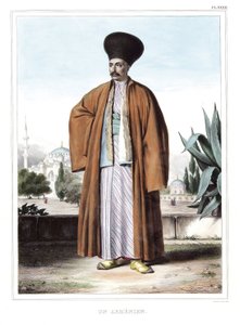 En armenier. i "" Resan till Aten och Konstantinopel, eller samling av grekiska och osmanska porträtt, vyer och kostymer, målade på platser efter naturen, litografier och färger av Louis Dupre (1789-1837), Davids elev.1825.