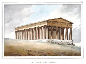 Templet Thesee a Athenes. i "" Resan till Aten och Konstantinopel, eller samling av grekiska och osmanska porträtt, vyer och kostymer, målade på platser i naturen, litografier och färger av Louis Dupre (1789-1837), Davids elev.1825. av Louis Dupré