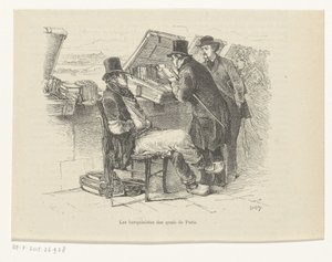 Bokhandlare på en kaj i Paris Les bouquinistes des quais de Paris (titel på objekt) av Louis Ernest Lesage