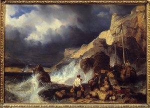 Smugglare som transporterar varor. Målning av Louis Gabriel Eugene Isabey (1803-1886) av Louis Eugene Gabriel Isabey