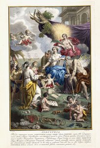 Industry, Frontispice från "The Most Accurate Description of the Natural Treasures", 1734-1765 av Louis Fabricius Dubourg