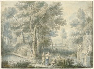 Arkadiskt landskap, med en fontän till höger av Louis Fabritius Dubourg