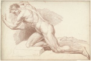 Man naken, knästående, vänd åt vänster av Louis Fabritius Dubourg