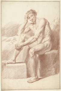 Man naken, sittande med uppdragna knän av Louis Fabritius Dubourg