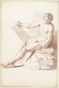 Sitter akademi naken, som tecknare av Louis Fabritius Dubourg