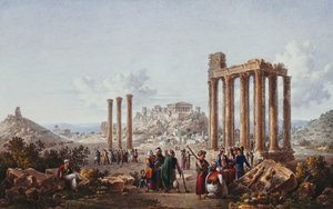 En utsikt över Akropolis, Aten, från Zeus tempel i Olympia, ca 1786-87 av Louis Francois Cassas
