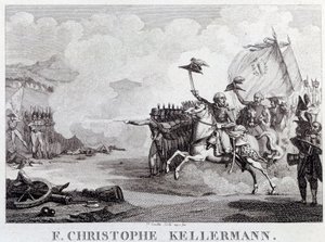 Franska revolutionen: "" generalen och marekalen Francois Christophe Kellermann (1735-1820) under slaget vid Valmy den 20/09/1792"" Gravyr av Louis Francois Couche (1782-1849) 1700-talets Paris, Musee Carnavalet av Louis Francois Couche