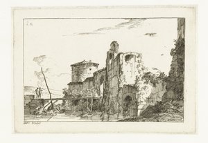 Fort och en bro över floden av Louis Gabriel Moreau