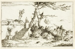 Landskap med klassisk staty av Louis Gabriel Moreau
