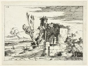 Landskap med gammal gateway av Louis Gabriel Moreau