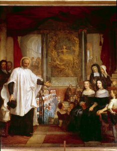 Saint Vincent de Paul besöker institutionen för barn som hittas framför välgörenhetsdamerna. målning av Louis Galloche av 1732. Paris, kyrkan av Saint Marguerite