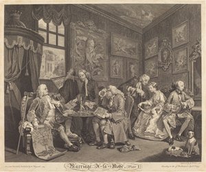 Äktenskap a la Mode: pl.1 av Louis Gerard Scotin after William Hogarth