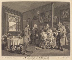 Äktenskap a la Mode: pl.6 av Louis Gerard Scotin after William Hogarth