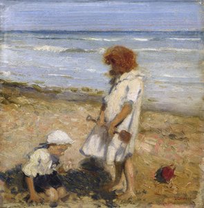 Playing on the Beach (olja på duk) av Louis Ginnett