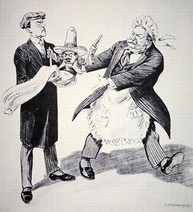 Amerikansk tecknad serie som visar USA:s president Tuft överlämna den problematiska "mexikanska situationen" till sin efterträdare Woodrow Wilson 1913 (litho)