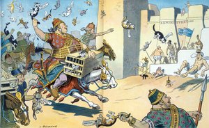 Perserna från Wall Street och egyptierna från Washington 1907. Illustrationen visar slaget vid Pelusium med perserna identifierade som att ha "Vested Interests"