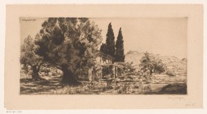 Gezicht op Les Lecques och Saint-Cyr-sur-Mer Les Lecques juni 1918 (titel på objekt) av Louis Godefroy (signed by artist)