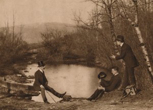 Tre män vid damm, 1937