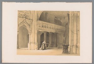 Biddende non in het Nonnbergklooster te Salzburg Kapell i nonenbergklostret i Saltzburg (titel på objekt) av Louis Haghe