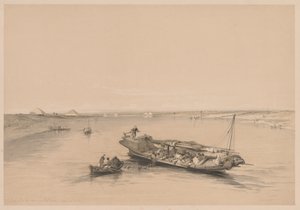 Egypten och Nubien: Volym I - nr 4, Slavbåtar på Nilen, View Looking Towards..., 1838. av Louis Haghe