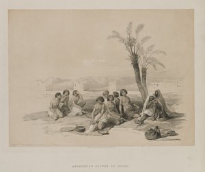 Egypten och Nubien, volym I: Abessiniska slavar vilar vid Korti-Nubia, 1847. av Louis Haghe