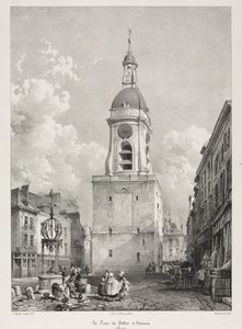Pittoreska och romantiska resor i gamla Frankrike, Picardie: Klockstapeltornet i Amiens..., 1835. av Louis Haghe