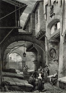 Ghettot, Rom, graverat av S.V. Hunt, Cassell und Company, 1847 av Louis Haghe