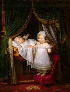 Henri av Artois, greve av Chambord, hertig de Bordeaux i sin vagga med sin syster Louise Marie Thérè