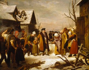 Ludvig XVI delar ut allmosor till de fattiga i Versailles under vintern 1788