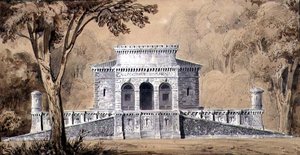 Utsikt över Gendarmerie Imperiale, ca 1825 (penna & bläck och tvätt på papper) av Louis Hippolyte Lebas