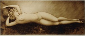Repose, c.1934 (etsning och torrnål, tryckt i färg) av Louis Icart