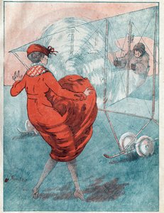 Den gynnsamma vinden: spiralbänder. Illustration av Louis Icart (1888-1950) för tidningen "" Le Fantasio""" från maj 1916. av Louis Icart
