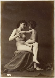 Studie av en naken kvinna som sitter med ett nakent barn i knät av Louis Jean Baptiste Igout (attributed to)