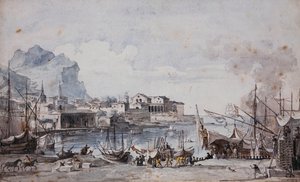 Utsikt över hamnen i Palermo, 1777 av Louis Jean Desprez