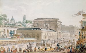 Fornsaker som hittades vid Herculaneum transporteras till Neapelmuseet, ca 1782 (penna, bläck och wc på papper)