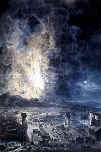 Vesuvios utbrott i Napoli, akvarell av Louis Jean Desprez