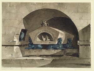 Grav i egyptisk stil med sfinxer och en uggla av Louis Jean Desprez
