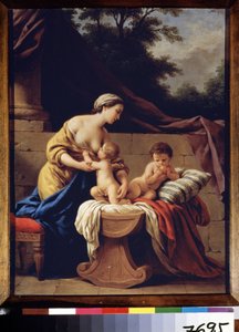 Mor och barn. Allegori om välgörenhet. (Mor och barn. Allegory of Charity). Målning av Louis Jean Francois Lagrenee (1725-1805), olja på duk. fransk konst