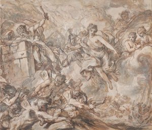 Juno beordrade Aeolus att släppa lös vindarna, 1775. av Louis Jean Jacques Durameau
