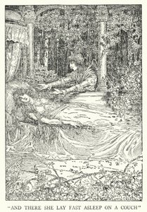 "Och där låg hon och sov på en soffa" (litho) av Louis John Rhead