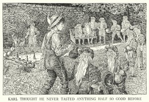 Karl trodde att han aldrig smakat något halvt så gott förut (litho) av Louis John Rhead