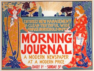 Litteratur. Morgontidning, tidning. Affisch av Louis Rhead, USA, ca 1895 (affisch) av Louis John Rhead