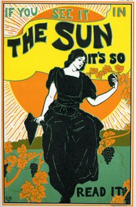 Litteratur. The Sun, tidning. Affisch av Louis Rhead, USA, ca 1890 (affisch) av Louis John Rhead