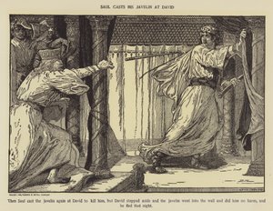 Saul kastar sitt spjut mot David av Louis John Rhead