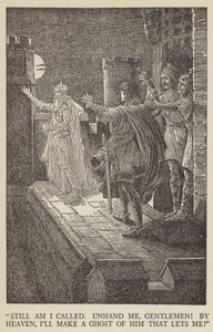 Ändå är jag kallad, släpp mig, mina herrar! vid himlen, jag ska göra ett spöke av honom som låter mig! av Louis John Rhead