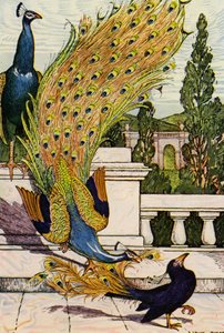Påfågeln och skatan (färglitografi) av Louis John Rhead