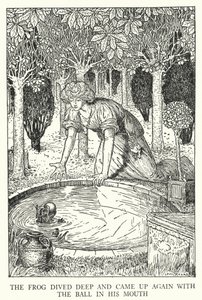 Grodan dök djupt och kom upp igen med bollen i munnen (litho) av Louis John Rhead